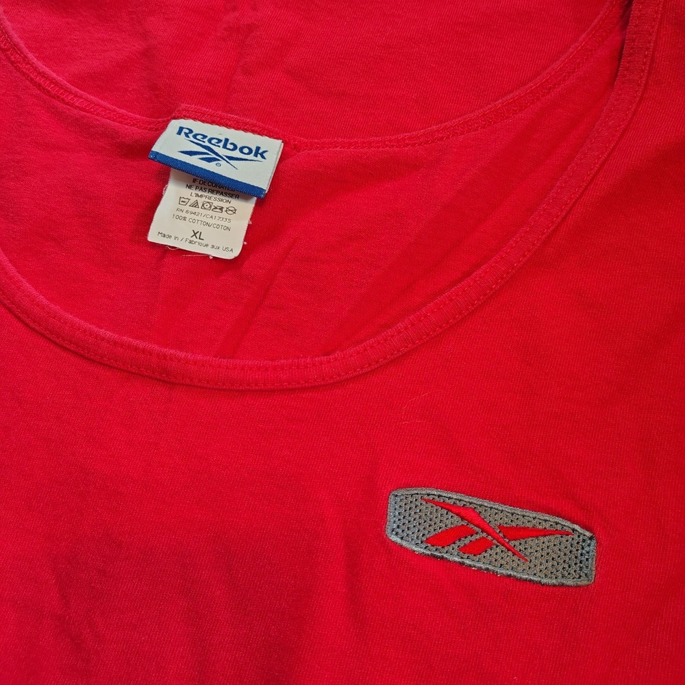 Vintage Reebok Mens Red Cotton Tank Top Made in USA Embroidered Logo XL boxy